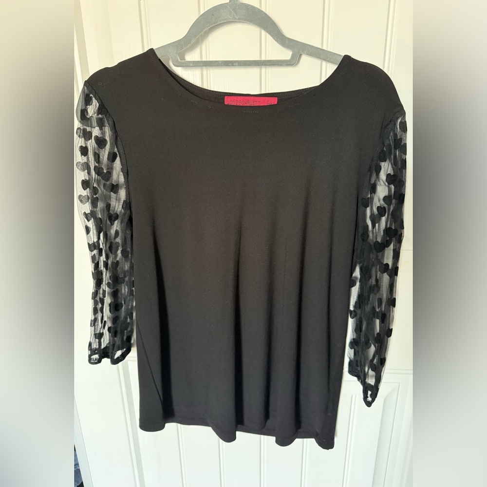 Scarlett Black Blouse with Sheer Heart Sleeves